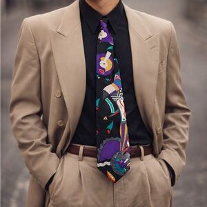 Vintage Jones New York Silk Tie Abstract Geometric Retro Artsy Wide 90s